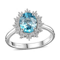 Epic Deal Luxoro 14K White Gold AAA Cambodian Blue Zircon, Diamond (G-H, I2) (0.20 cts) Sunburst Ring (Size 6.0) (4.15 g) 5.90 ctw - Sticky add to cart bar