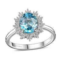 Epic Deal Luxoro 14K White Gold AAA Cambodian Blue Zircon, Diamond (G-H, I2) (0.20 cts) Sunburst Ring (Size 6.0) (4.15 g) 5.90 ctw