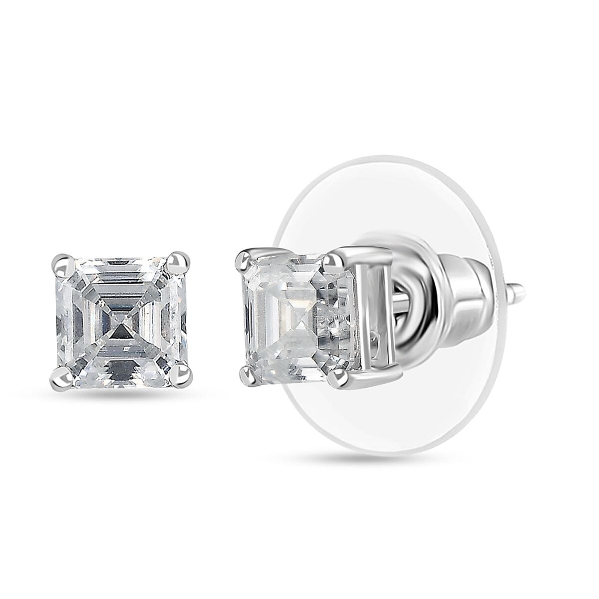 Moissanite (Oct 5x5 mm) Earrings in Platinum Over Sterling Silver 1.40 ctw