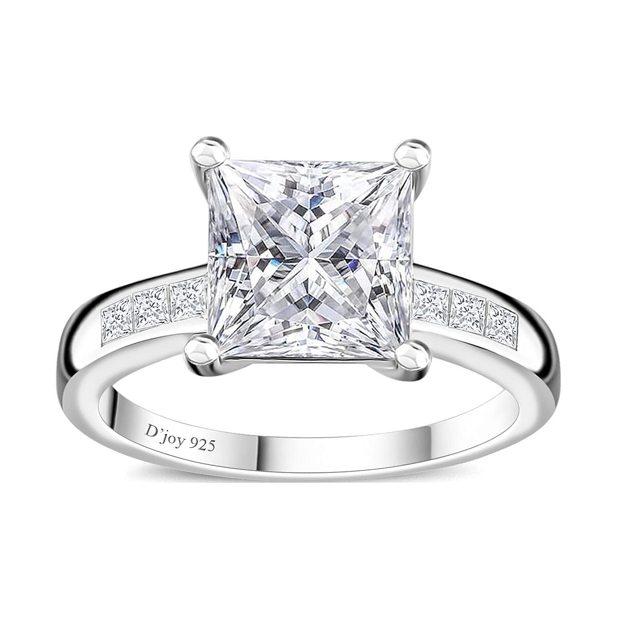 Moissanite (Sqr 8mm) Ring in Platinum Over Sterling Silver (Size 10.0) 3.20 ctw