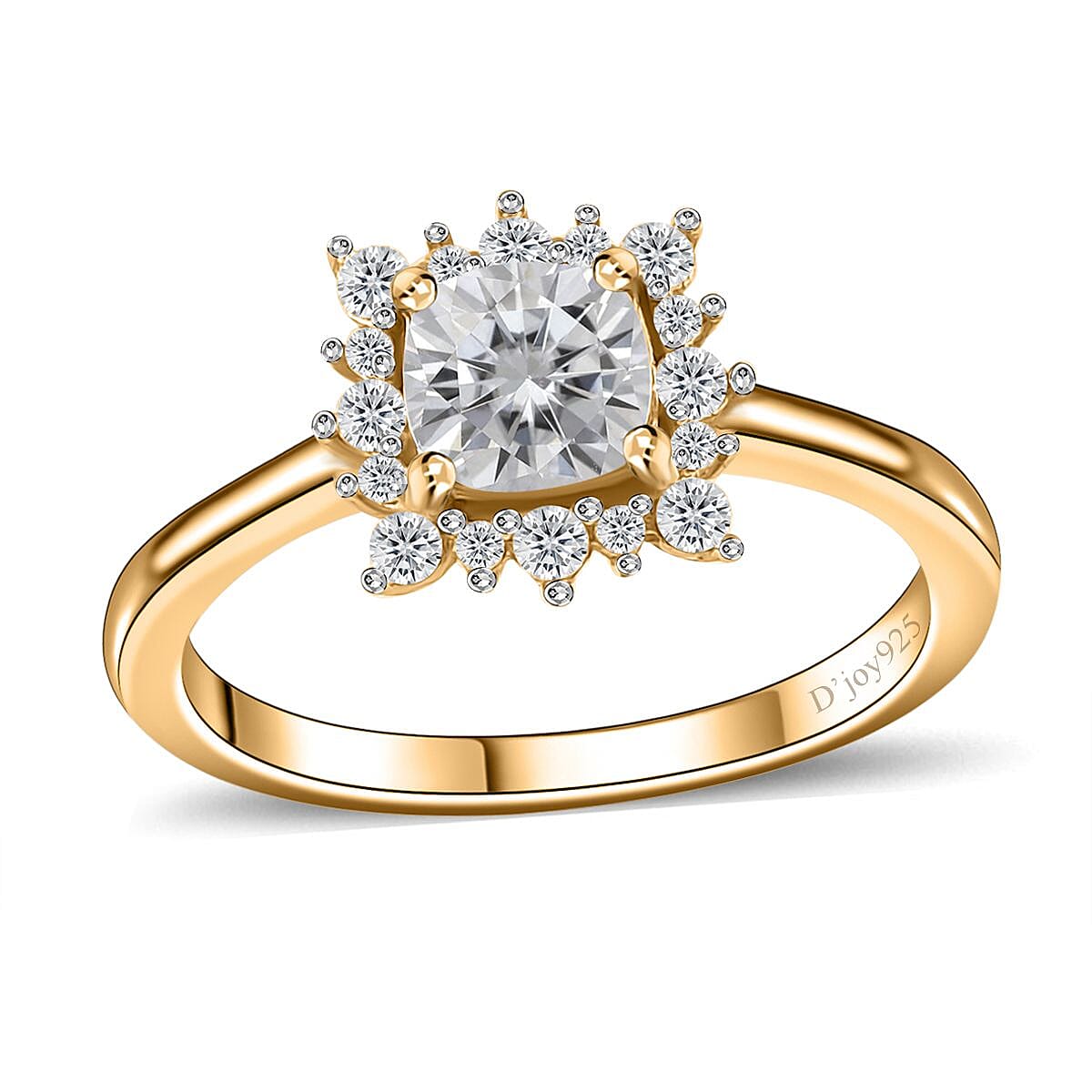 Moissanite (Cush 5x5mm) Ring in Vermeil YG Over Sterling Silver (Size 7.0) 0.75 ctw