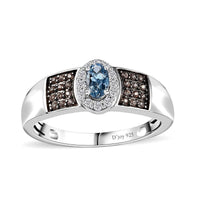 Santa Maria Aquamarine, Brown and White Zircon Ring in Platinum Over Sterling Silver (Size 5.0) 0.50 ctw