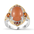 Peach Moonstone and Multi Gemstone Ring in Vermeil YG and Platinum Over Sterling Silver (Size 10.0) 7.15 ctw - Sticky add to cart bar