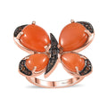 Peach Moonstone, Brown Zircon Butterfly Ring in Vermeil RG Over Sterling Silver (Size 10.0) 9.10 ctw - Sticky add to cart bar