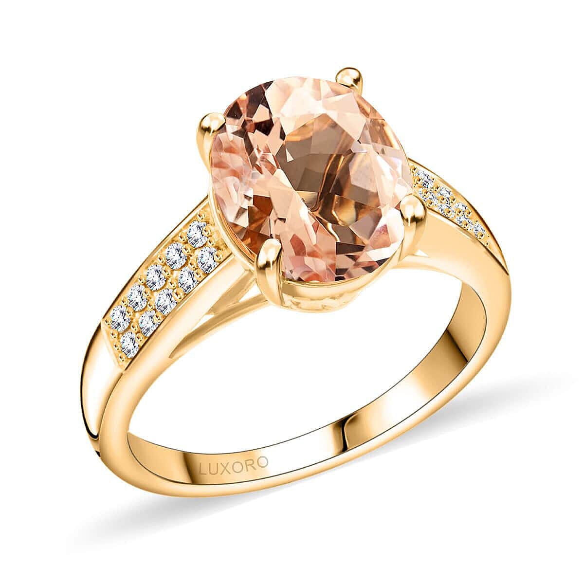 Certified & Appraised Luxoro 14K Yellow Gold AAA Marropino Morganite and G-H I2 Diamond Ring 2.50 ctw