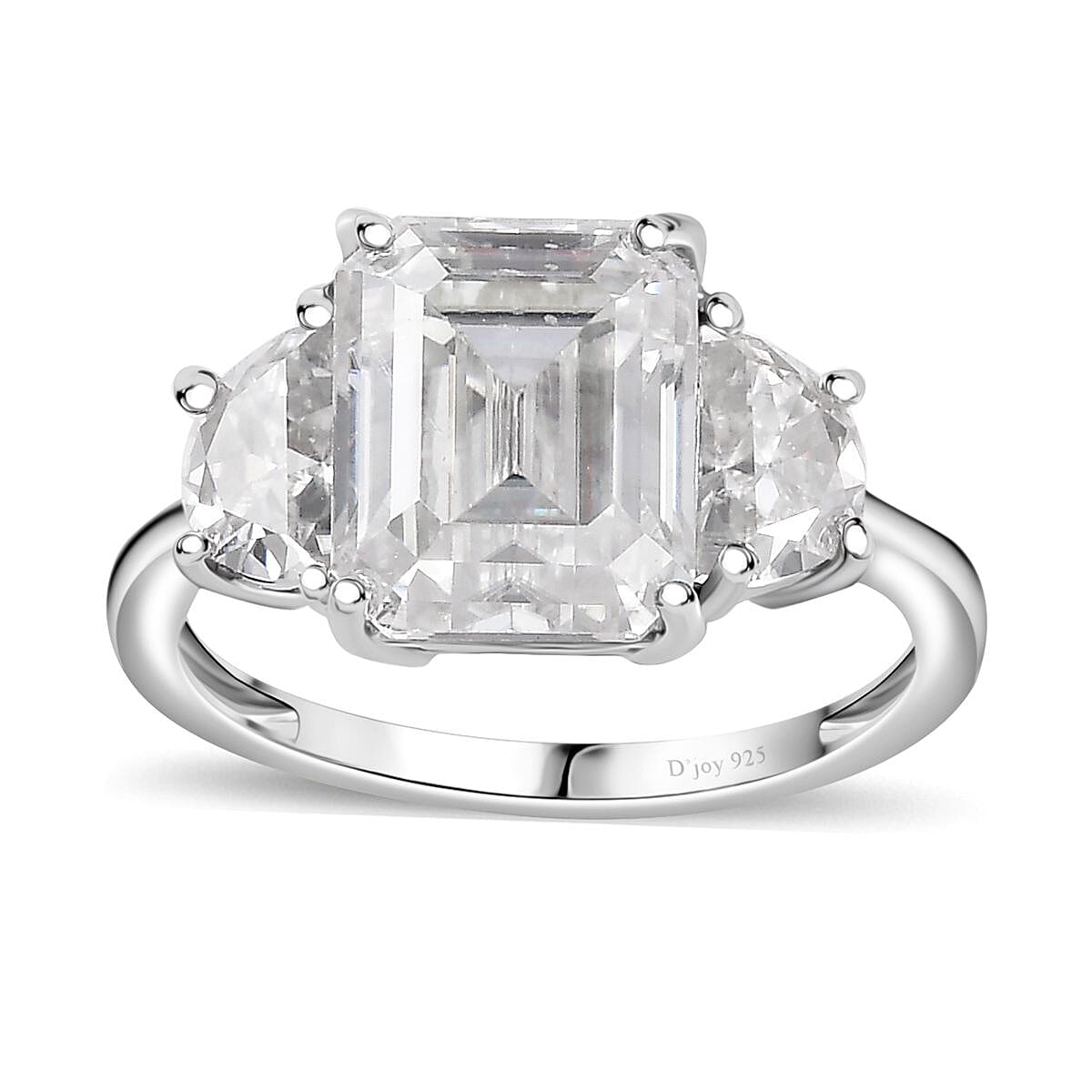 Moissanite (Oct 10x8mm) Ring in Platinum Over Sterling Silver (Size 10.0) 4.60 ctw