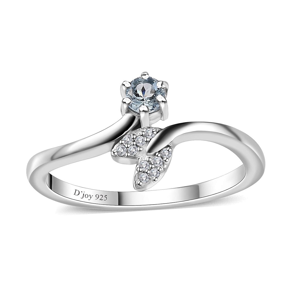 Santa Maria Aquamarine, White Zircon Ocean Life Bypass Ring in Platinum Over Sterling Silver (Size 10.0) 0.20 ctw