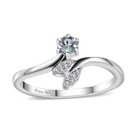 Santa Maria Aquamarine, White Zircon Ocean Life Bypass Ring in Platinum Over Sterling Silver (Size 10.0) 0.20 ctw