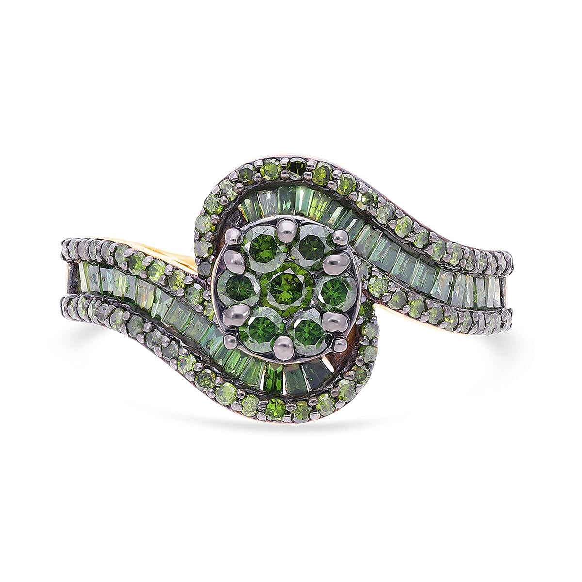 Green Diamond (IR) Ring in Vermeil YG Over Sterling Silver (Size 10.0) 1.00 ctw