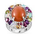 Peach Moonstone and Multi Gemstone Cocktail Ring in Platinum Over Sterling Silver (Size 10.0) 19.65 ctw - Sticky add to cart bar