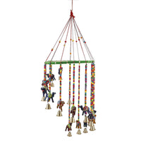 Hand Crafted Multi Color Elephant Hanging with Bells (8")