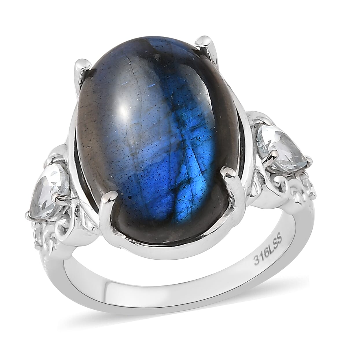 Premium Malagasy Labradorite, Multi Gemstone Ring in Stainless Steel (Size 9.0) 14.75 ctw