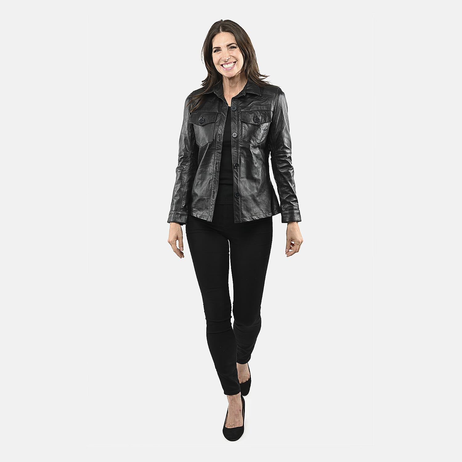 Black Sheep Leather Shacket with Button up Design - S