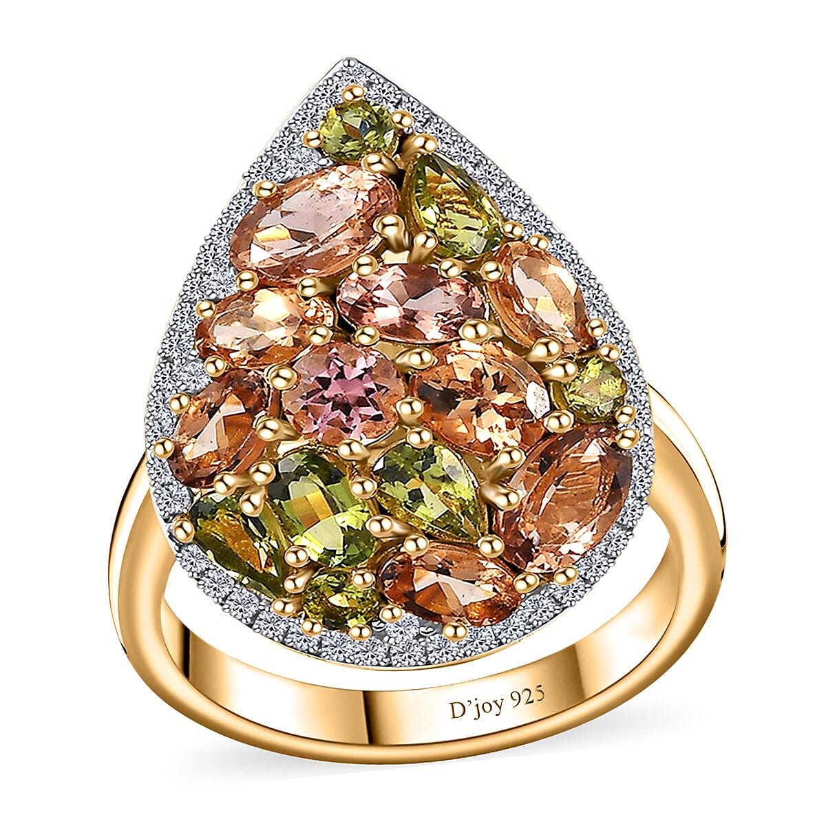 Premium Calabar Green and Golden Tourmaline, Multi Gemstone Ring in Vermeil YG Over Sterling Silver (Size 10.0) 4.40 ctw
