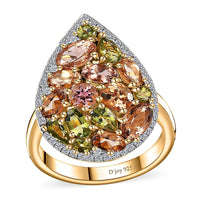 Premium Calabar Green and Golden Tourmaline, Multi Gemstone Ring in Vermeil YG Over Sterling Silver (Size 10.0) 4.40 ctw