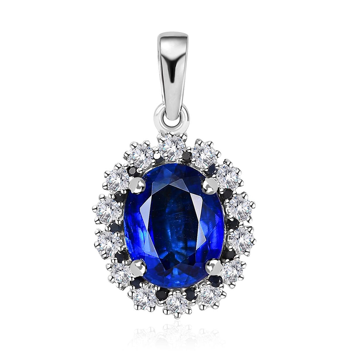 Kashmir Kyanite and Multi Gemstone Floral Pendant without Chain in Platinum Over Sterling Silver 5.70 ctw