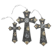 Set of 3 Beaded Cross Hanging - Black (8", 6" and 5")