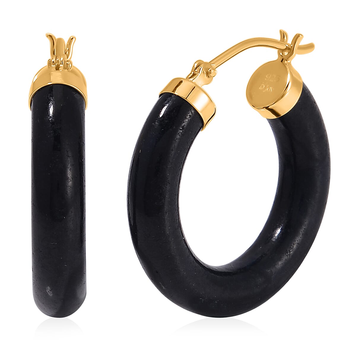 Pink Jade Hoop Earrings in 14K YG Over Sterling Silver 16.00 ctw