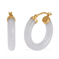 Pink Jade Hoop Earrings in 14K YG Over Sterling Silver 16.00 ctw