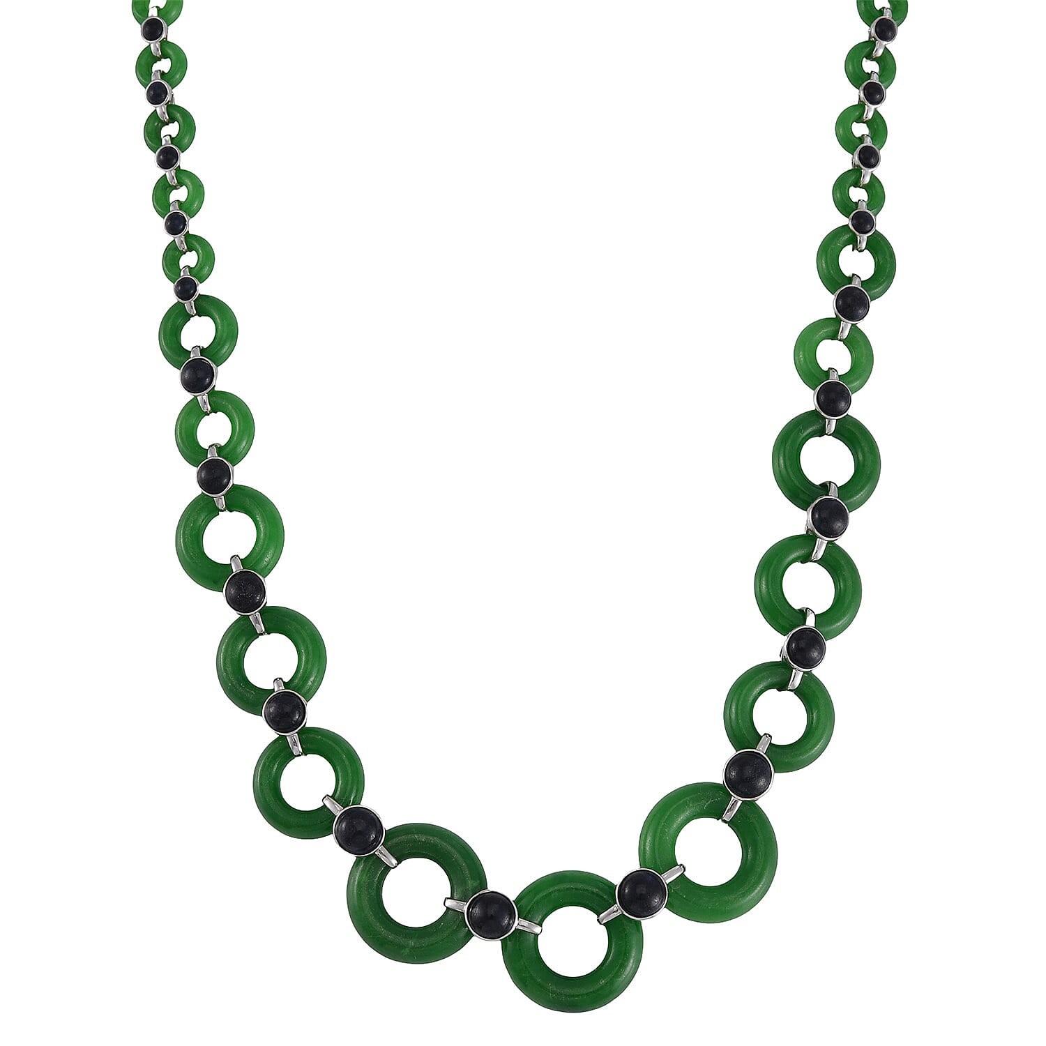 Green and Black Jade Graduated Necklace (18 Inches) in Platinum Over Sterling Silver 233.50 ctw