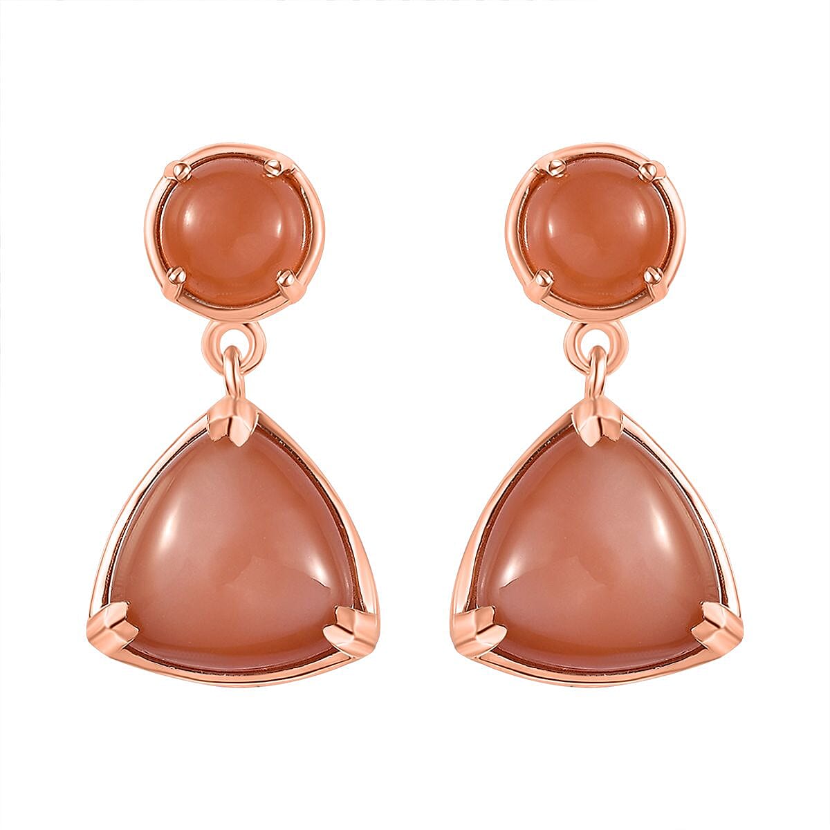 D'Joy Peach Moonstone 13.90 ctw Drop Earrings in Vermeil Rose Gold Over Sterling Silver