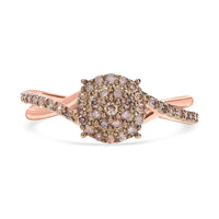 Natural Champagne Diamond Ring in Vermeil Rose Gold Over Sterling Silver (Size 10.0) 0.33 ctw