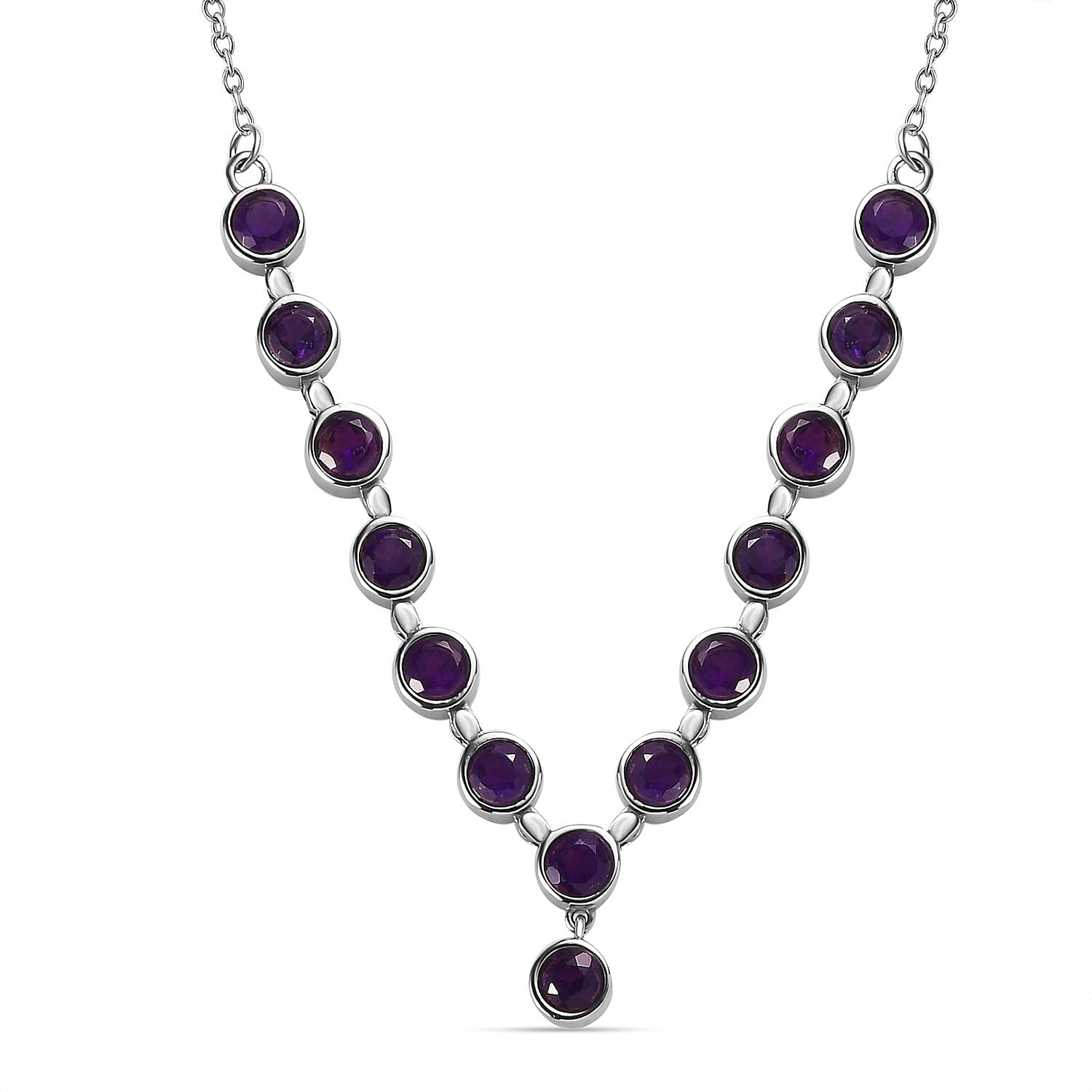 African Amethyst Y-Shape Necklace (18 Inches) in Stainless Steel 6.30 ctw