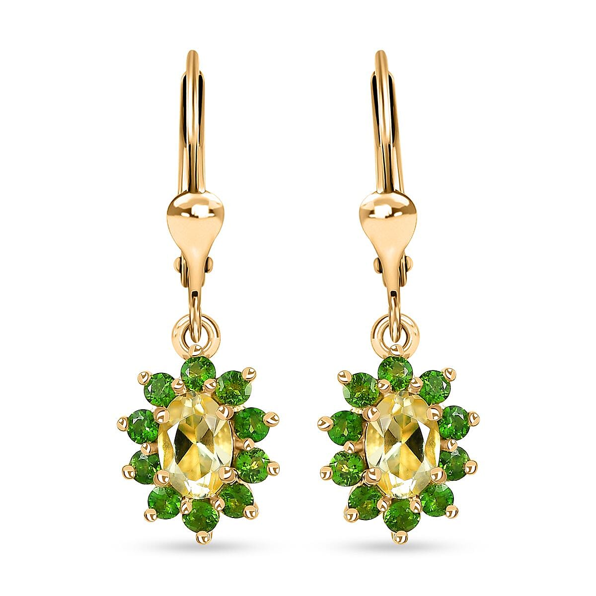 Sunfire Beryl and Chrome Diopside Lever Back Earrings in Vermeil Yellow Gold Over Sterling Silver 1.60 ctw