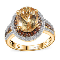 Sunfire Beryl, Brown and White Zircon Ring in Vermeil YG Over Sterling Silver (Size 10.0) 3.30 ctw