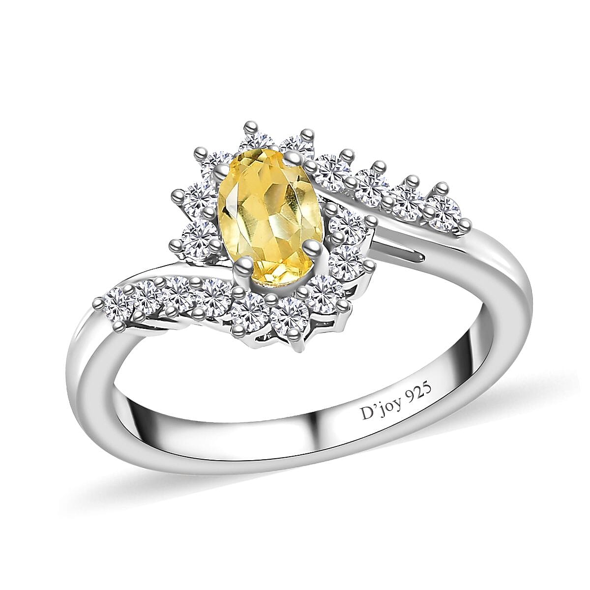 Sunfire Beryl and White Zircon Ring in Platinum Over Sterling Silver (Size 10.0) 0.80 ctw