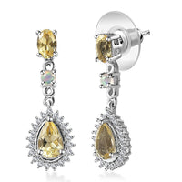 Brazilian Sunfire Beryl and Multi Gemstone Dangling Earrings in Platinum Over Sterling Silver 3.00 ctw