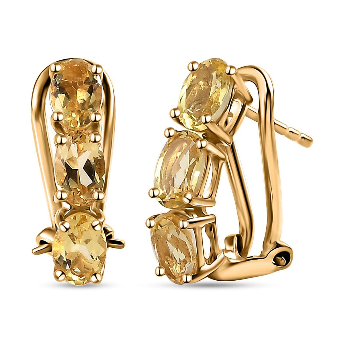 Brazilian Sunfire Beryl Omega Clip Earrings in Vermeil Yellow Gold Over Sterling Silver 2.60 ctw