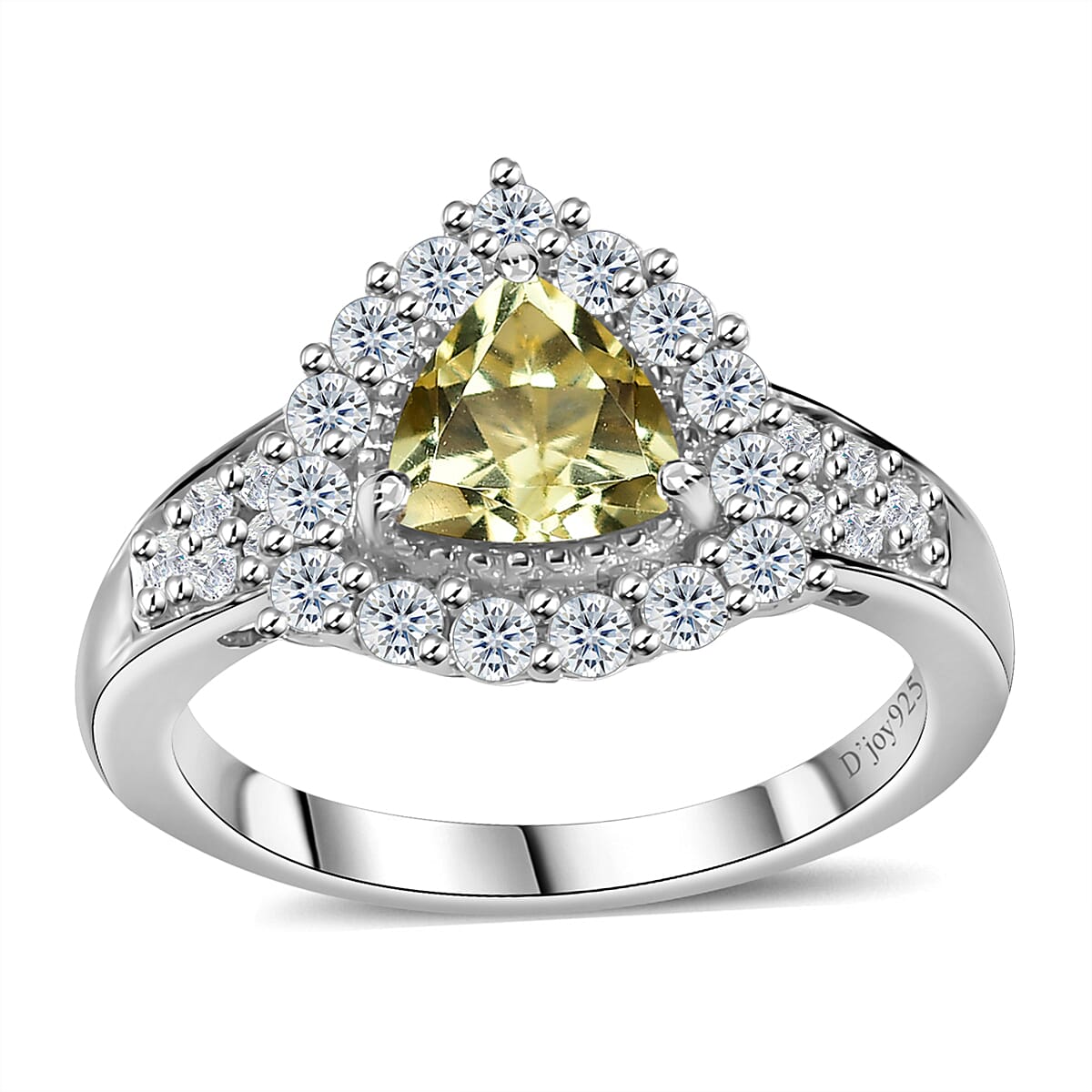 Sunfire Beryl and Moissanite Halo Ring in Platinum Over Sterling Silver (Size 10.0) 1.30 ctw