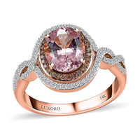 Luxoro 14K Rose Gold AAA Pink Morganite, Natural Champagne and White Diamond (I2) (0.45 cts) Ring (Size 6.0) (5.50 g) 2.75 ctw