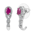 Premium Royal Ruby and White Zircon J-Hoop Earrings in Platinum Over Sterling Silver 1.75 ctw - Sticky add to cart bar