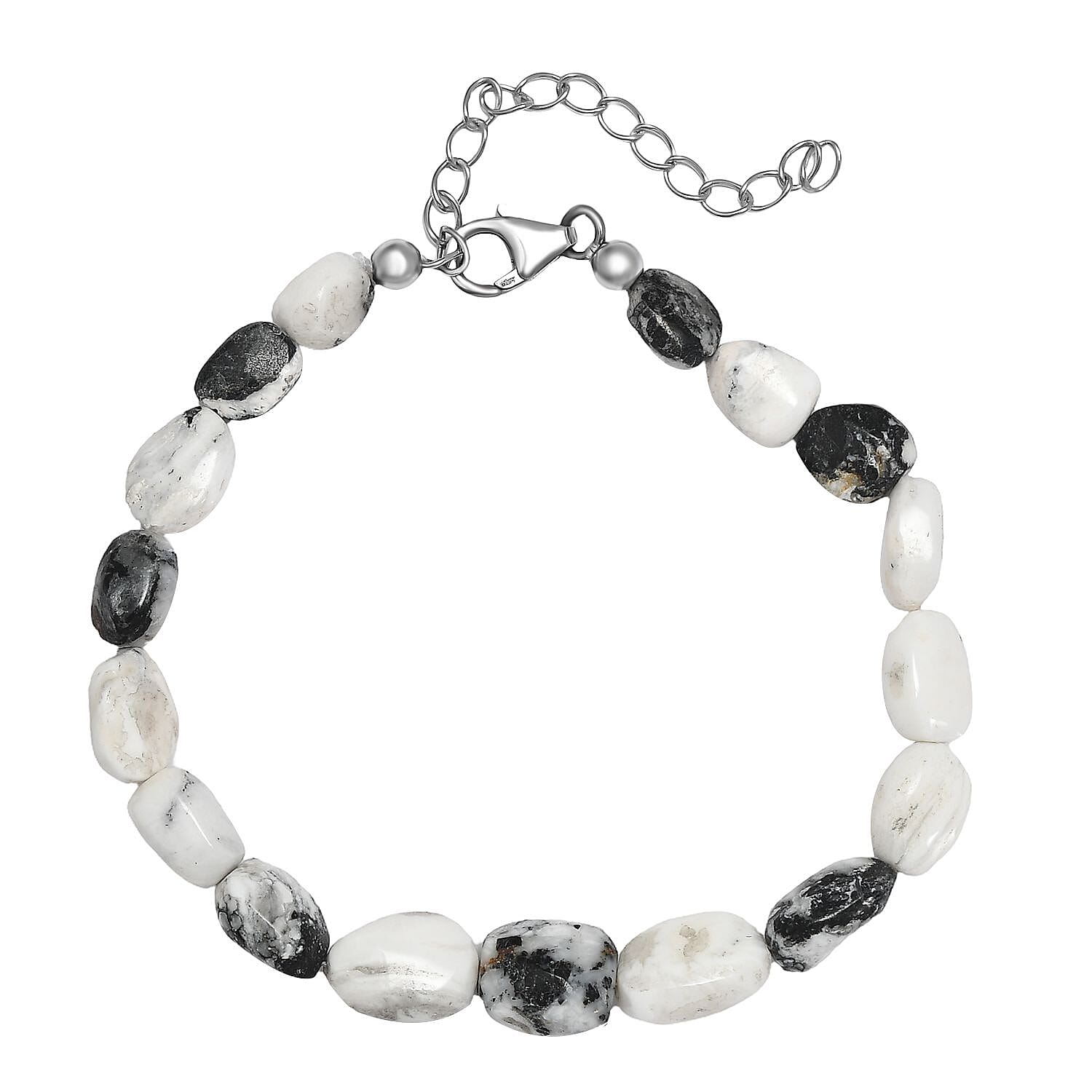 White Buffalo Beaded Bracelet in Rhodium Over Sterling Silver (7.25-9.25In) 50.00 ctw
