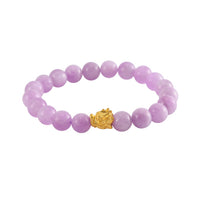 24K Yellow Gold Kunzite Beaded Dragon Stretch Bracelet 129.10 ctw