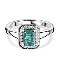AAA Emerald and Moissanite 1.16 ctw Solitaire Ring in Rhodium Over Sterling Silver (Size 11.5)