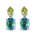 Peacock Quartz (Triplet) and Peridot Dangle Earrings in Platinum Over Sterling Silver 3.60 ctw - Sticky add to cart bar