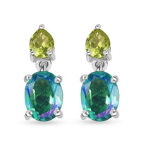 Peacock Quartz (Triplet) and Peridot Dangle Earrings in Platinum Over Sterling Silver 3.60 ctw
