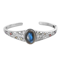 Malagasy Labradorite and Multi Gemstone Cuff Bracelet in Stainless Steel (7.25 In) 14.75 ctw