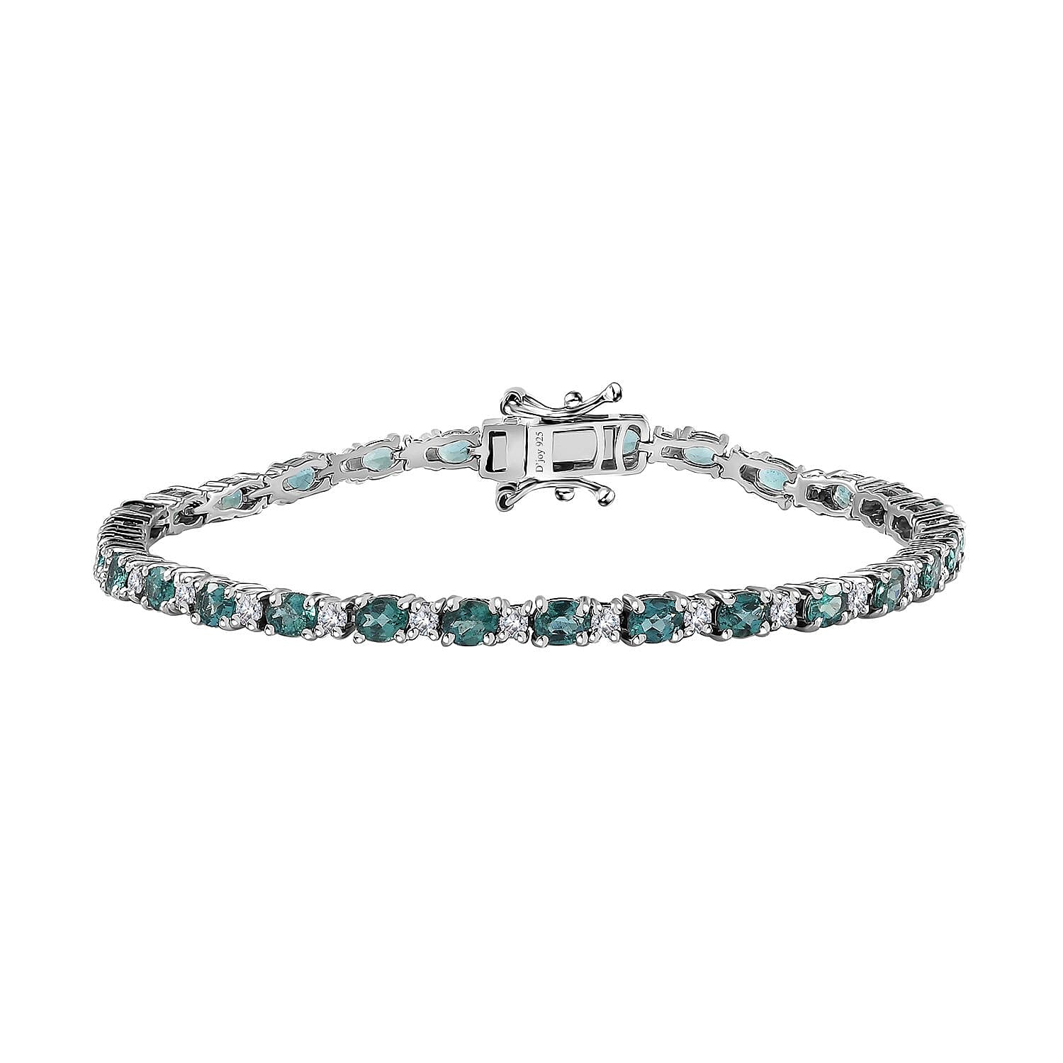 Indian Ocean Apatite and Moissanite Bracelet in Platinum Over Sterling Silver (7.25 In) 5.60 ctw