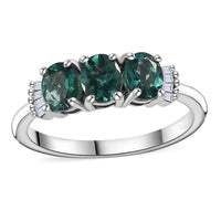 Indian Ocean Apatite, Diamond Ring in Platinum Over Sterling Silver (Size 10.0) 1.25 ctw