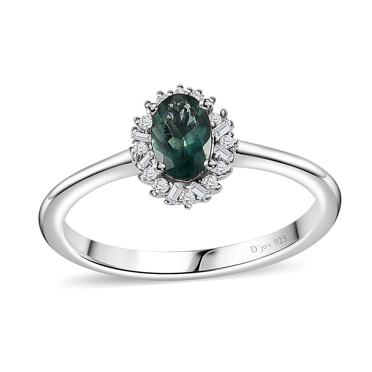 Ocean Blue Apatite, Diamond Halo Ring in Platinum Over Sterling Silver (Size 10.0) 0.60 ctw