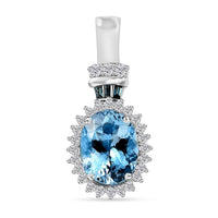 Luxoro 14K White Gold AAA Santa Maria Aquamarine and I2-I3 Venice Blue and White Diamond Halo Pendant without Chain 1.80 ctw