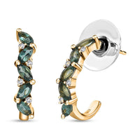 Indian Ocean Apatite and Moissanite J-Hoop Earrings in Vermeil Yellow Gold Over Sterling Silver 1.60 ctw