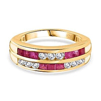 African Ruby and White Zircon 1.49 ctw Band Ring in 14K YG Over Sterling Silver (Size 8)