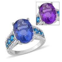 Color Change Fluorite (IR) and Multi Gemstone Ring in Rhodium Over Sterling Silver (Size 10.0) 8.30 ctw