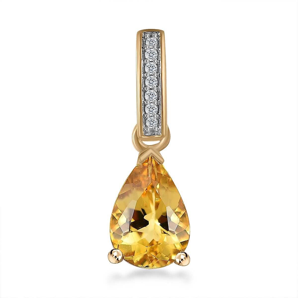 Luxoro 10K Yellow Gold Premium Brazilian Heliodor and G-H I2 Diamond Accent Drop Pendant without Chain 1.15 ctw
