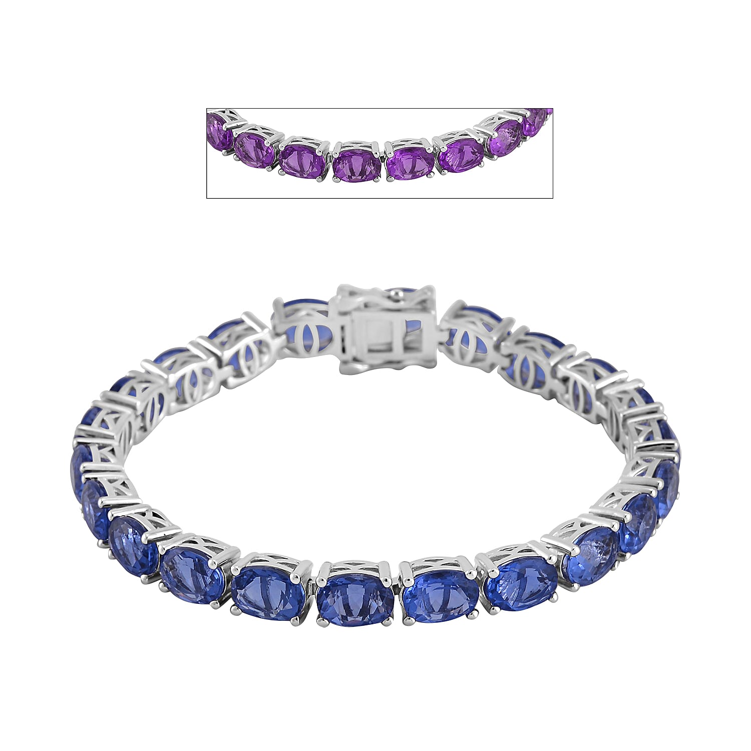 Epic Deal Color Change Fluorite (IR) Tennis Bracelet in Rhodium Over Sterling Silver (7.25 In) 33.50 ctw